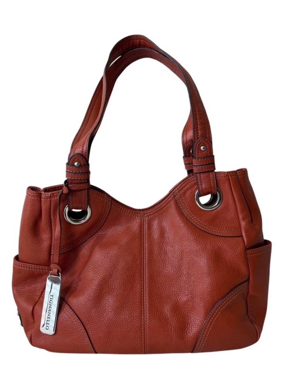 Tignanello Brown Leather Purse Shoulder Bag Burnt Orange Boho Fall Autumn Earthy